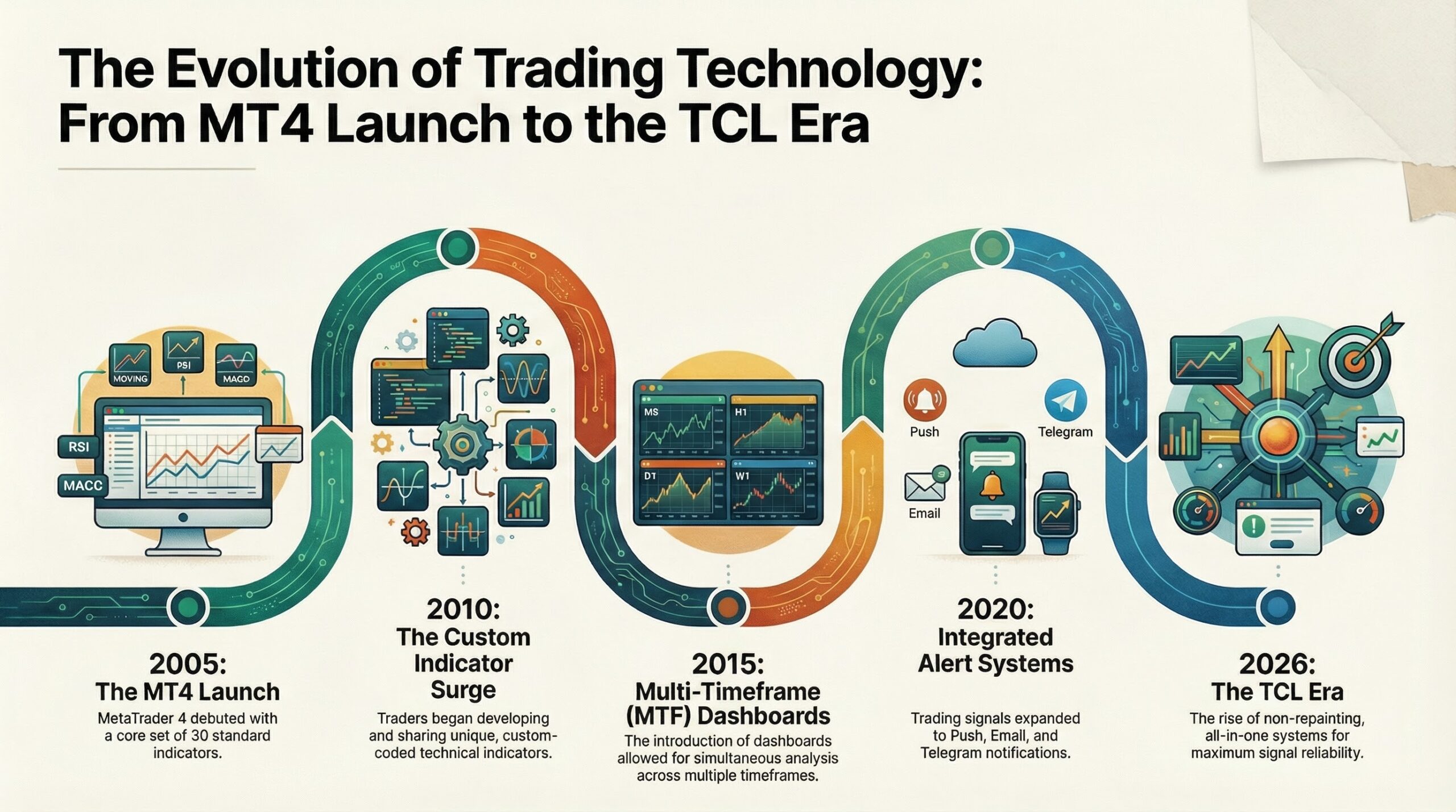 Evolution of MT4 custom indicators from 2005 to 2026