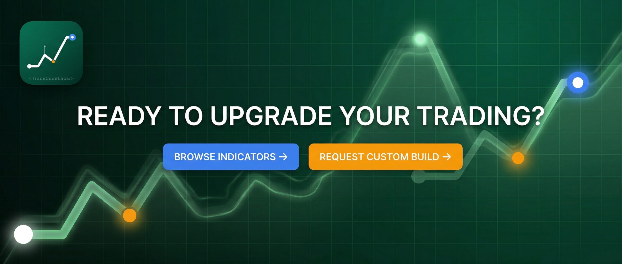 TradeCodeLabs call to action — browse indicators or request custom development
